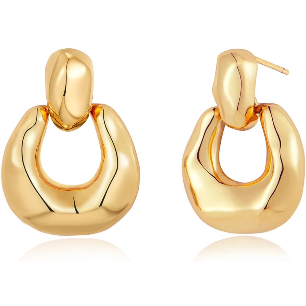 NWT Chunky Earrings Door Knock Shape Gold Plated Dangle Drop Fashion Jewelry